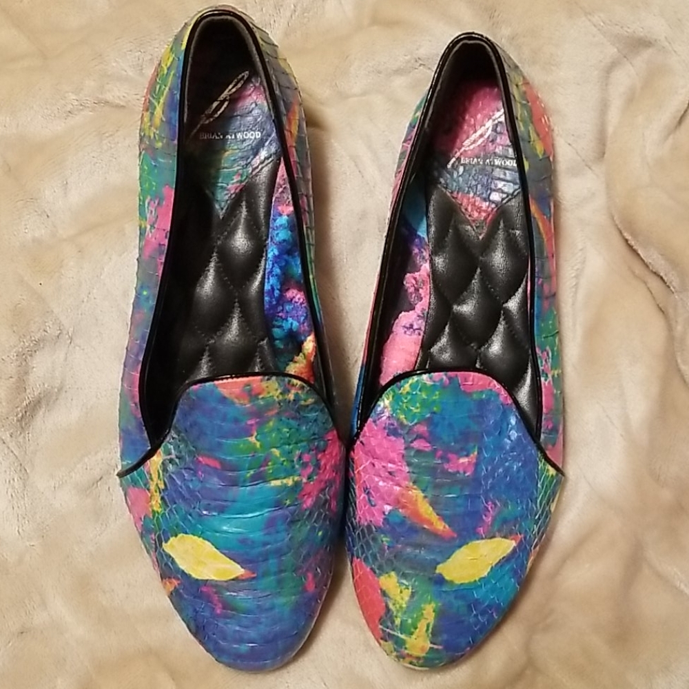 B Brian Atwood Snakeskin Claudelle Flats